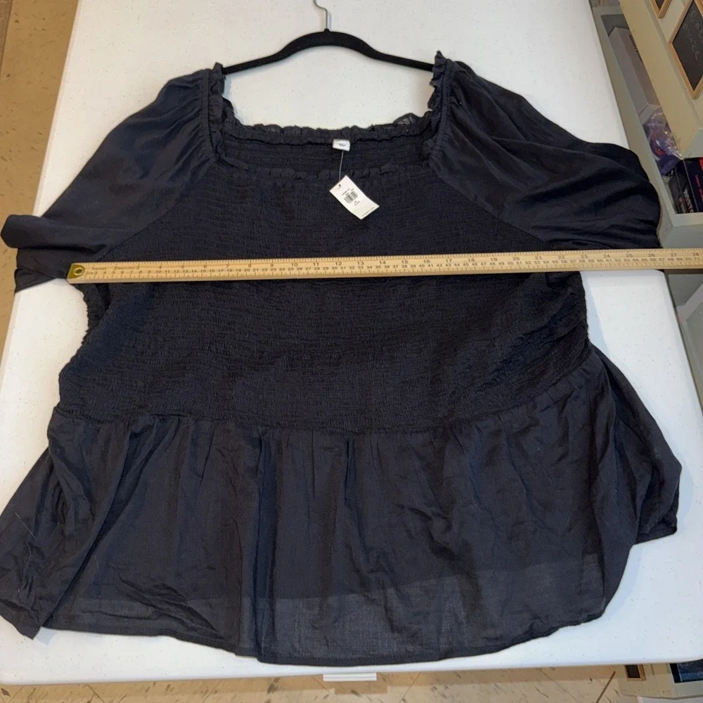 Old‎ Navy Women's Blouse Sz 4X Black Peasant Top Smocked New NWT Cotton Gauze - Picture 4 of 8